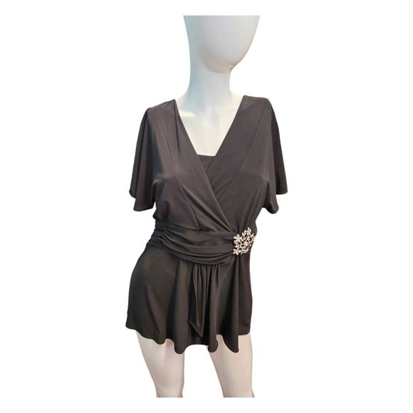 Drapers & Damon's Black Peplum Blouse Womens size 10 Vintage 80's Embellished To - Picture 3 of 9